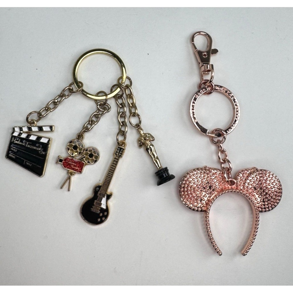 Disney Rose Gold Mickey Ears Madame Tussauds Movie Charm Dangle Keychain Lot
